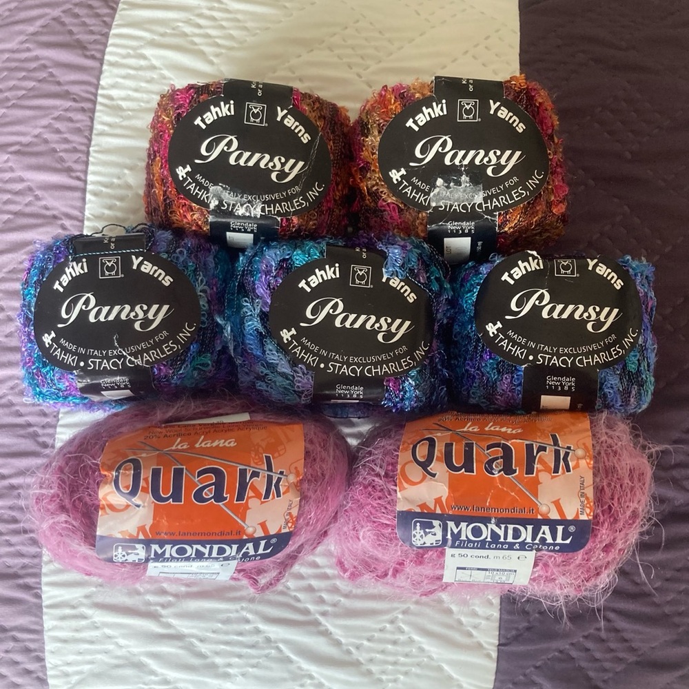NWT 7 Skeins Lot Quark & Tahki Yarns Pansy